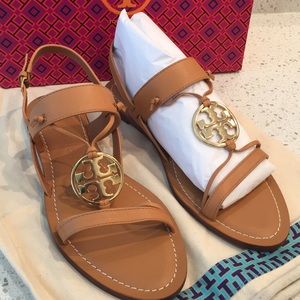 Tory Burch Miller Sandals Leather Camello Size 11